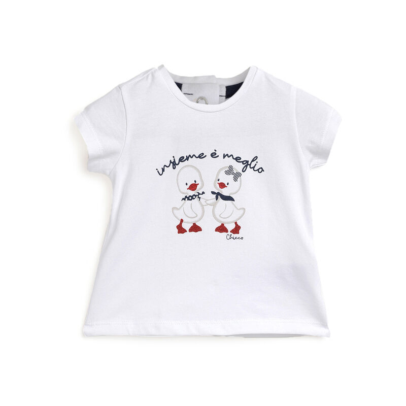 Girls White Duck Printed Short Sleeve T-Shirt image number 0